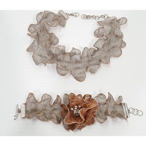 Fraccari 18k Two Tone Multi Color Gold Mesh Rose Bracelet & Choker Necklace Set